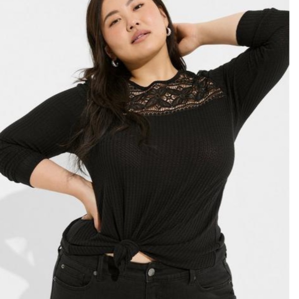 Torrid Waffle Crochet Yoke Top